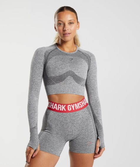 Women's Gymshark Flex Long Sleeve Cropped Tops Grey | NZ 0BTKJE